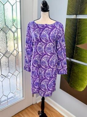 Vintage 1970s Handmade Purple Psychedelic Paisley Shift Mini Dress Tunic!